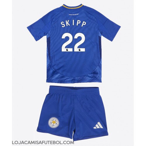 Camisa de Futebol Leicester City Oliver Skipp #22 Equipamento Principal Infantil 2024-25 Manga Curta (+ Calças curtas)